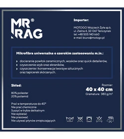 MR RAG 40x40cm BLUE 380GSM mikrofibra niebieska puszysta