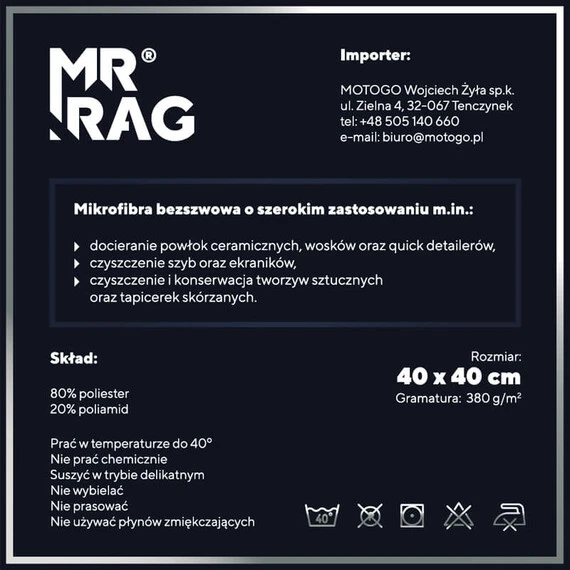MR RAG 40x40cm GREEN edgeless 380GSM mikrofibra zielona bezszwowa 12-pack