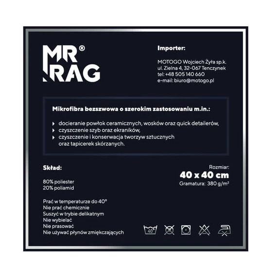 MR RAG 40x40cm GECKO GREEN Edgeless 380gsm mikrofibra bezszwowa zielona 12-pack