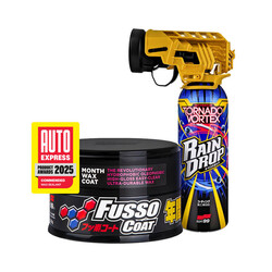 Soft99 Rain Drop Tornado Vortex 300ml   Fusso Coat 12 Months Dark - zestaw wosk i szybka w aplikacji powłoka