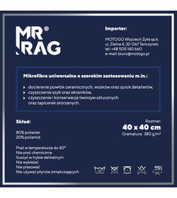 MR RAG 40x40cm BLUE 380GSM mikrofibra niebieska 12-pack