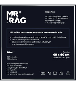MR RAG 40x40cm SHOCKING ORANGE Edgeless 380gsm mikrofibra bezszwowa pomarańczowa