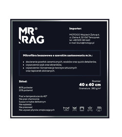 MR RAG 40x40cm GECKO GREEN Edgeless 380gsm mikrofibra bezszwowa zielona