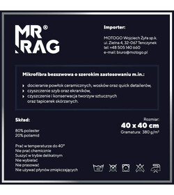 MR RAG 40x40cm DETAILING OBSESSED BLACK Edgeless 380gsm mikrofibra bezszwowa czarna