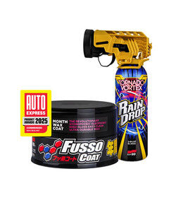 Soft99 Rain Drop Tornado Vortex 300ml   Fusso Coat 12 Months Dark - zestaw wosk i szybka w aplikacji powłoka