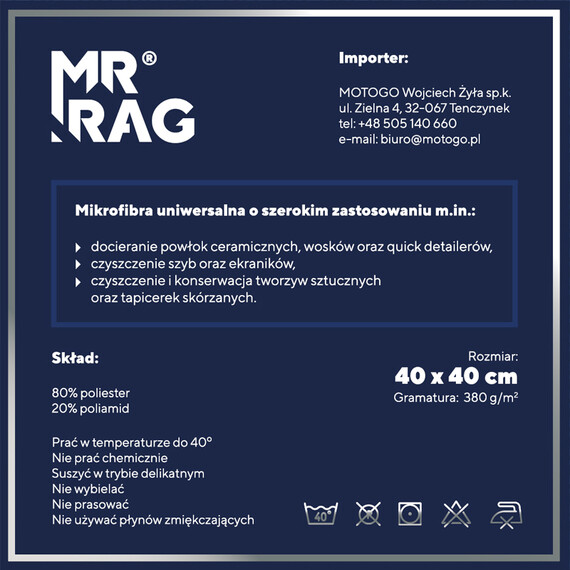 MR RAG 40x40cm BLUE 380GSM mikrofibra niebieska 12-pack