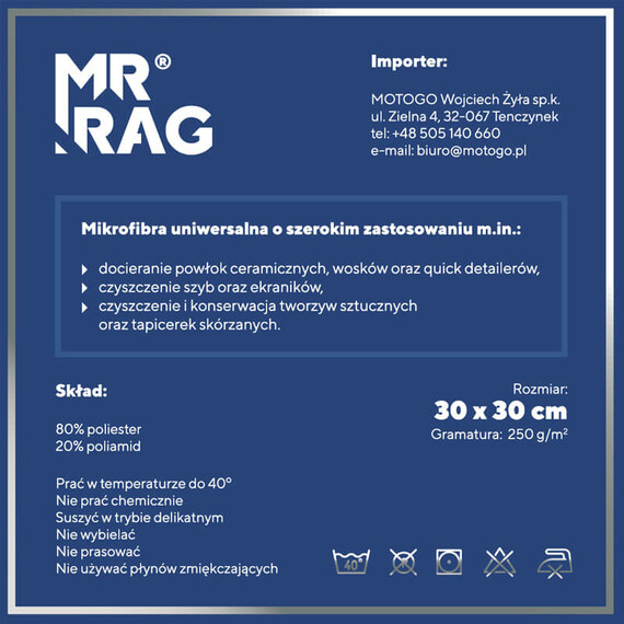 MR RAG 30x30cm blue 250gsm mikrofibra niebieska
