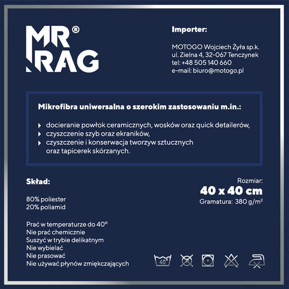MR RAG 40x40cm WHITE 380GSM mikrofibra biała puszysta