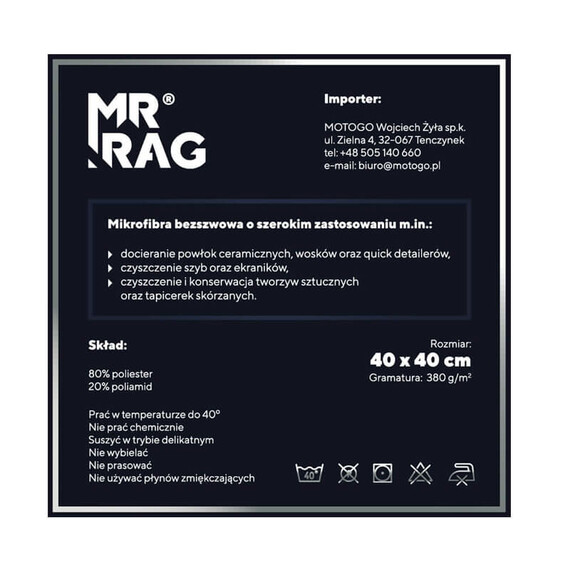 MR RAG 40x40cm GECKO GREEN Edgeless 380gsm mikrofibra bezszwowa zielona