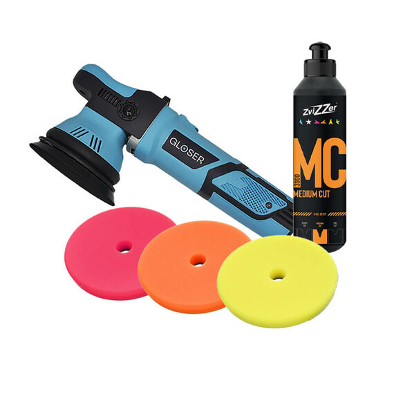 GLOSER DA 9mm kompletny zestaw polerski + ZviZZer MC3000 + THERMO TRAPEZ PADS
