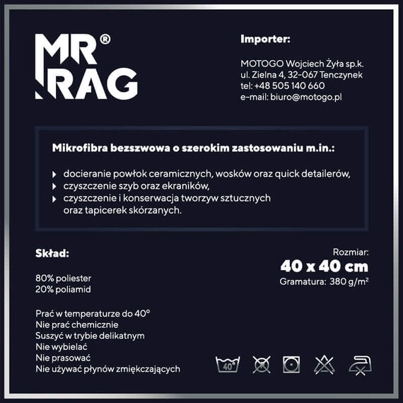 MR RAG 40x40cm DETAILING OBSESSED WHITE Edgeless 380gsm mikrofibra bezszwowa biała