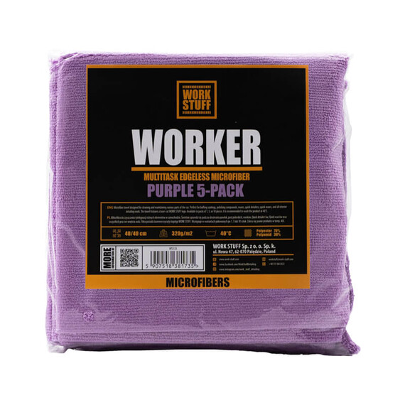 Work Stuff Worker Purple 40x40cm 5-pack - mikrofibra do czyszczenia i pielęgnacji