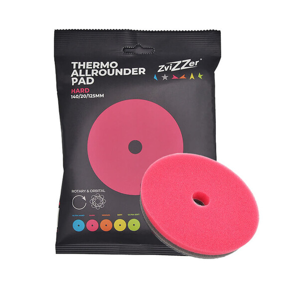 ​ZviZZer THERMO ALL-ROUNDER PAD RED HARD 140/20/125, czerwona gąbka polerska tnąca