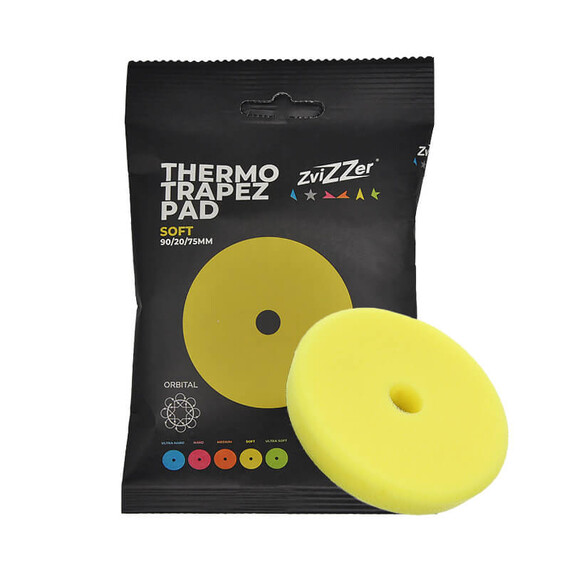 ZviZZer THERMO TRAPEZ PAD YELLOW SOFT 90/20/75, żółta gąbka polerska finiszowa